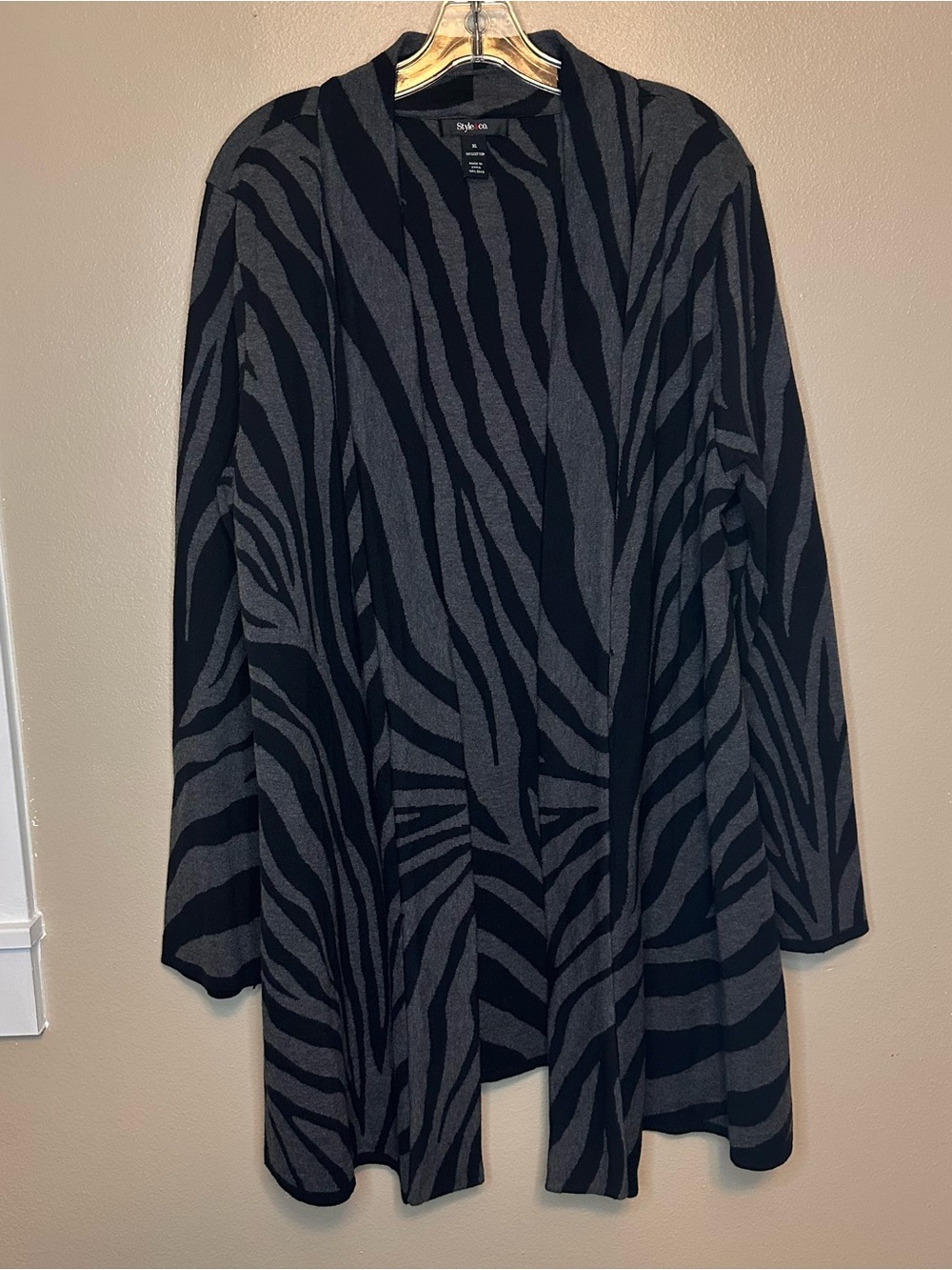 Style & Co. Gray and Black Zebra Knit Cardigan